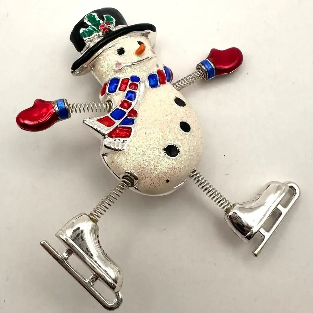 Vintage DANECRAFT Snowman Christmas Pin Enamel Brooch Xmas Holiday Retro